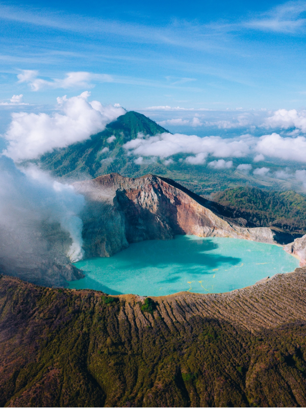 Ijen Crater blue fire and sulfur lake